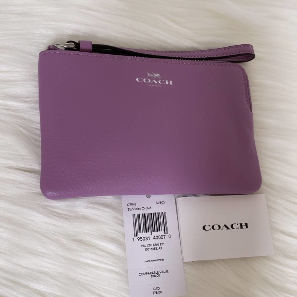 NWT💃Coach Corner Zip Wristlet/Refined Pebble Leather/ Violet - Picture 8 of 8